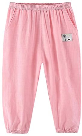 Generisch Pantaloni Estivi Bambino Bambino Bambino Ragazzi Ragazze Cotone Lino Tinta Unita Pantaloni Casual con Coulisse Uomo Camicia Nero, Z1-rosa, 6-7 Anni