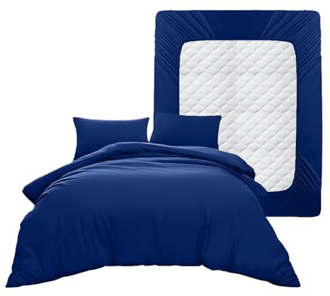Casabella Duvet Cover Sets - 4 Pc Luxury Super King Duvet Set Brushed Microfiber Duvet Full Set - Duvet Cover, Fitted Sheet & Pillowcase 2 Pack - Soft & Durable Super King Duvet Set - Navy Bedding