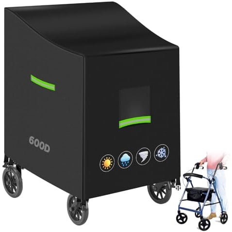 YedZen Rollator Abdeckung, 600D Oxford Wasserdicht für Rollatoren | Universell | 66 x 72 x 90 cm (L x B x H) | Mit Lüftungsschlitzen, 4 Schnallen, 2 Tragegriffen, Kordelzug ＆ Reflektorstreifen