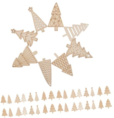 DOITOOL 50piezas Recortes De Madera Para Árbol De Navidad Miniaturas De Madera Sin Terminar Para Pintar y Decorar Adornos Artesanales Colgantes Para Fiestas Navideñas