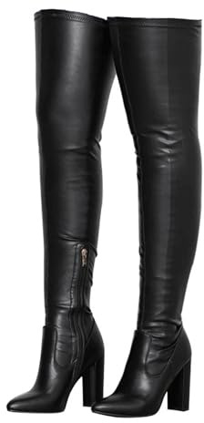 Bottes Hautes Extensibles pour Femmes, Cuissardes Sexy à Bout Pointu et Talons Hauts, Grandes Tailles, en Similicuir avec Fermeture éclair latérale, pour l'hiver