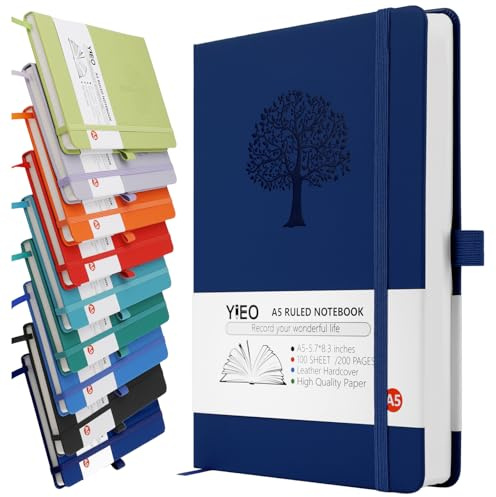 A5 Journal Notebook, 200 Pages Leather Notebook Journal for Men/Women, Hardback Note Book with 80GSM Lined Paper, No Bleed for Writing, Notepad for Office School Supplies, DarkBlue