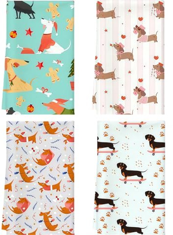 PIujsym Dackel Küchentücher 4er Set – Mikrofaser Geschirrtücher Mit Dackel Motiv, Saugstarke Handtücher 40x60 cm, Lustige Dackel Deko & Dackel Geschenke Für Küche & Zuhause