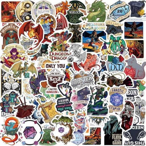 Alethron DND Sticker, 100 Stück Dungeons & Dragons Aufkleber Wasserfeste Drachen Sticker House of the Dragon Aufkleber Fantasy Stickers für Motorrad Fahrrad Phone Laptop Kindle Skateboard Gepäck DIY