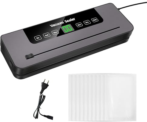 6-in-1 Vakuumiergerät, Vakuumierer mit 30cm Siegelnaht und Digitaler LED-Countdown-Anzeige, Folienschweißgerät Programmen Vakuum, Versiegeln, Reis-, Feucht-, Trockenmodus für jede Lebensmittelart