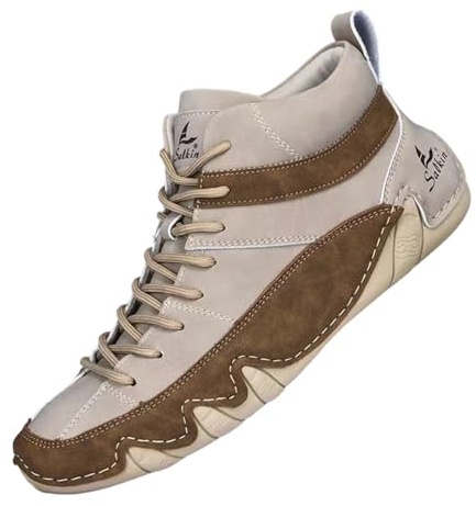 Generico Scarpe Casual Uomo Sneakers,Stivali Casual in Pelle da Uomo Alti Fatti A Mano con Cuciture Comodi E Comodi con Tacco Basso da Indossare Tutti I Giorni con I Jeans in Autunno E Inverno