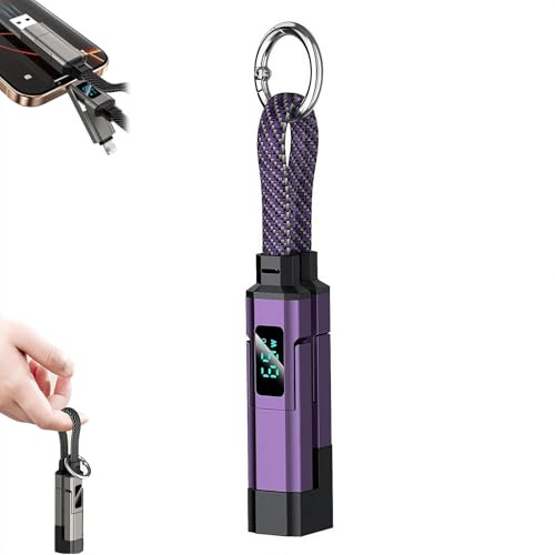 Cikiki 4 in 1 USB C Keychain Charger Cable,65W Fast Charging Short Phone Lanyard Data Cable Fit Light-ning/Type-C/USB-A/USB-C,Portable Multi Charge Digital Display Cord