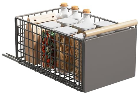 Organisateur de Placard Extensible - Panier de Rangement de Cuisine | Organiseur de Tiroir Extensible avec Poignée en bois - Carbone Robuste, Pour épices et garde manger