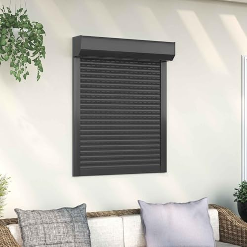Kaloriko Rollladen Anthrazit aus Aluminium und Polyurethan 70 x 100 cm mit manueller Bedienung, wetterfest für Fenster, Balkon und Terrasse, inklusive Rollladenkasten, Führungsschiene