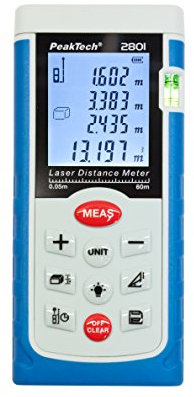 PeakTech Profi Laser- Entfernungsmessgerät 0,05M … 60 M - mit Beleuchteter LCD-Anzeige und Wasserwaage, 1 Stück, P 2801