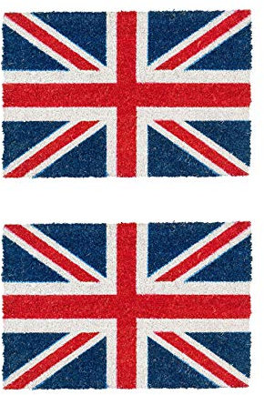 Nicola Spring Coir Door Mats - 60 x 40cm - Union Jack - Pack of 2 - Decorative Indoor Front Door Floor Mat Entry Dirt Trapper Rug Outdoor Boot Scraper Non Slip Backing Doormat