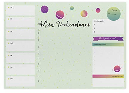 Friendly Fox Schreibtischunterlage Papier PLANETEN - Wochenplaner A3 Block aus Papier zum Abreißen - 25 Blatt - Bürounterlage Schreibtisch für Jungen Mädchen Teenager Erwachsene