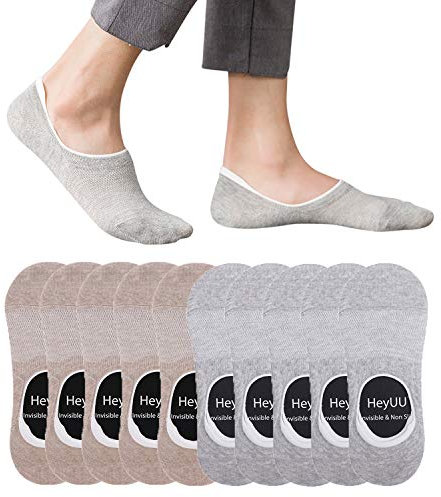 HeyUU 10 Paar Herren & Damen Baumwolle Kurze Sneakersocken Füßlinge Unsichtbare Sneaker Socken Mit 8 Rutschfeste Silikonstreifen(Grau x5+ Beige x5, 39-42)