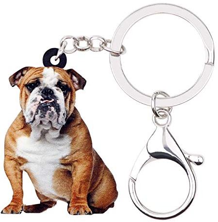 WEVENI Acryl Englische Bulldogge Schlüsselanhänger Haustiere Schlüsselring Schmuck Charms für Damen Frauen Mädchen Brieftasche Tasche (Braun)