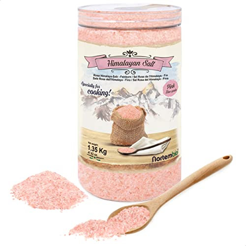 Nortembio Sal Rosa del Himalaya 1,35 Kg. Fina (1-2 mm) Origen Pakistán. Sal Mineral Natural sin Refinar para uso culinario. Rica en Minerales, Sin Aditivos, Ideal para Recetas Saludables.