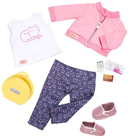 Our Generation - Puppen Outfit Auf Reisen Shirt mit Katzenmotiv