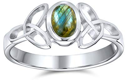 Zarter Keltischer Irisierender Labradorit Trinity Knoten Triquetra Ring Für Frauen Teenager Dünner Bandring .925 Sterling Silber