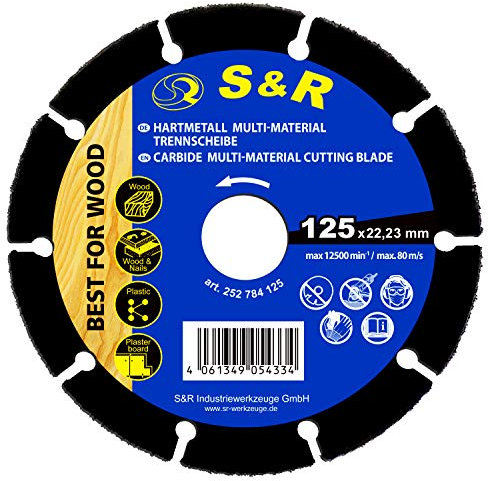S&R Disco Amoladora 125 para Corte Madera Clavos Plástico Yeso - Cuchilla en carburo para Amoladora angular.