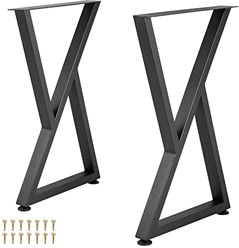 VEVOR Pieds de Table en métal, 71,1x45,7 cm, Pieds de Bureau, Lot de 2, Pieds de Meubles Forme Z, Pieds de Table Basse, Bricolage à Domicile pour Table à Manger avec Protections de Sol en Caoutchouc