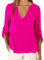 Elesoon Camicia da donna a maniche lunghe in chiffon tinta unita/Ombre roll-up elegante sfumatura Plus Size scollo a V camicetta allentata, A-magenta Fucsia, 46