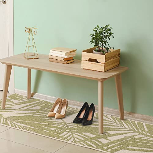 Lord of Rugs Patio Palm Garden Botanical Leaf Flatweave Indoor Outdoor Rug Floor Mat Hallway 66x240cm (1'x11''x7'10'') Runner Green Palm PAT15