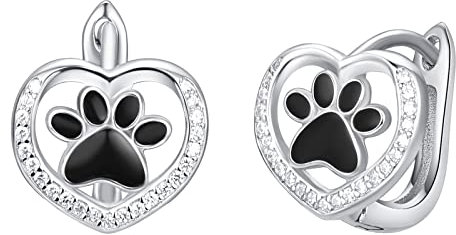 KINGWHYTE Hund Pfote Print Ohrringe Sterling Silber Herz Creolen Ohrringe Tier Ohrringe Schmuck Geschenk für Frauen Mädchen