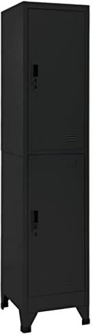 vidaXL Locker Cabinet with 2 Lockable Doors, Black Steel Storage Solution for Office and Schools, 38x45x180cm - Assembly Required