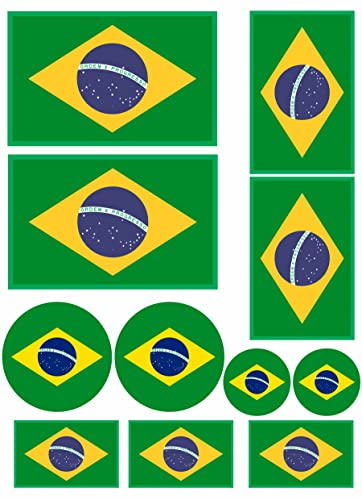 Daged FS Lot de 11 autocollants pour drapeau du Brésil