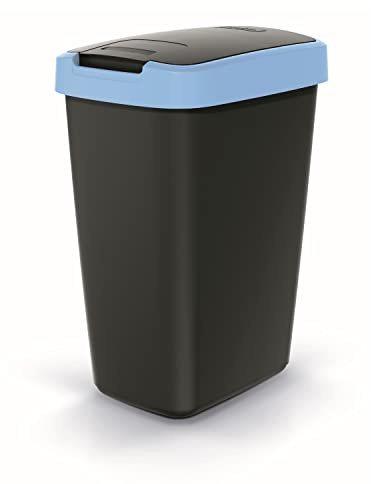 Keden Compacta Q Mülleimer mit Schwing- und Klappdeckel 12L Kunststoff Mülltrennung Abfallbehälter Recycling Abfallsammler (Schwarz/Hellblau)