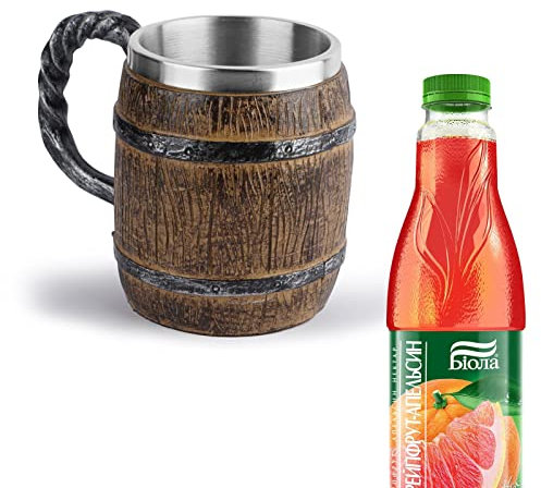 Halatua Tasse en Bois - Chope à bière Viking à l'450 ML,Style Ancien Viking chope à bière Simulation Style Bois Verres Baril chope à bière chêne bière Stein chope pour Boire la bière