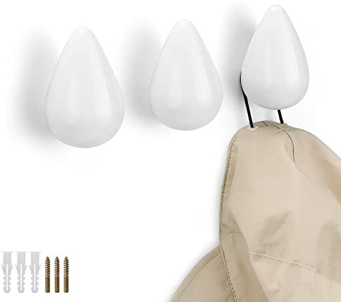 HASLED 3 Pezzi Ganci Appendiabiti in Legno Massello Naturale, Gancio Creativo in Legno con Goccia d'Acqua, Ganci Appendiabiti da Parete in Stile Nordico, Gancio legno per Ufficioe Camera da Letto