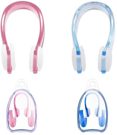2 Stück Nasenklammern und Ohrenstöpselsets für Schwimmer, Nasenklammer Schwimmen,Weiche Silikon Nasenklammer und Ohrstöpsel für Schwimmen Erwachsene Kinder (Pink/Blau)