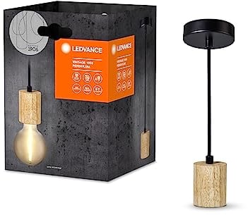 LEDVANCE Vintage 1906 Pendelleuchte CYLINDER WOOD E27, holz, max. 15W LED, E27 Sockel, Innenraum-Pendelleuchte, runder Baldachin, Kombination mit 1906 Vintage-Lampen, Kombination mit smarten Lampen