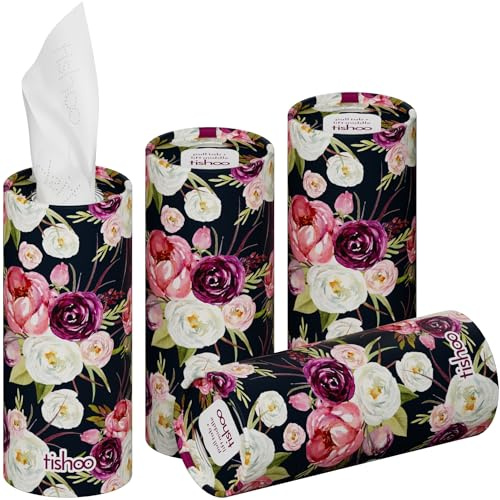 tishoo Hyaluronic Acid-Infused Luxury 4-Ply Tissues | 4 Tubes, Purple | Indulgent ultra soft tissues for car cup holders, home & travel. Gentle on skin, gorgeous & giftable | 40 sheets each