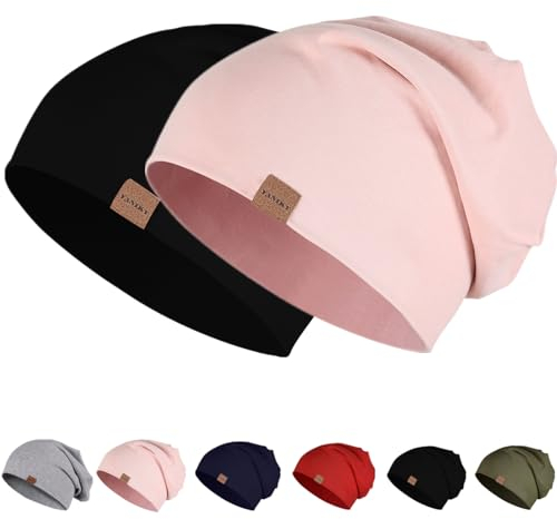 YANIKY Mütze Herren Damen, Slouch Beanie Mütze Baumwolle, Dünne Leichte Mütze, Weich Chemo Mütze, Winddicht Jersey Longbeanie für Alle Jahreszeiten