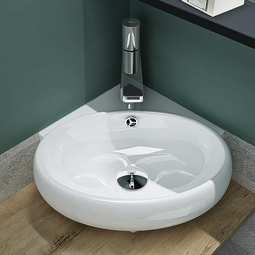 Mai & Mai Waschbecken Aufsatzwaschbecken Hängewaschbecken Klein Waschschale aus Keramik Weiß mit Nano-Beschichtung für das Badezimmer und Gäste-WC Brüssel002