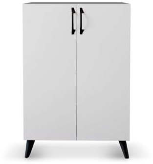 CATTERHOUSE Armario Multiusos - Zapatero Rodas Blanco 60x33x87 cm con 2 Puertas y 3 Baldas de Altura Ajustable, Color Blanco