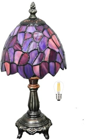 Bidesen 5 pollici Lampada Da Tavolo In Stile Tiffany, Viola Pattern Pastorale Lampada Da Tavolo In Vetro Colorato Camera Da Letto Comodino Soggiorno