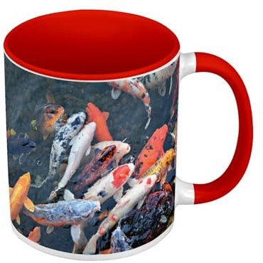 Tasse, Farbe Premium Qualität, Rot – Karpfenbank Koi Japan Fisch See – Tasse mit Henkel und farbigem Innenfutter