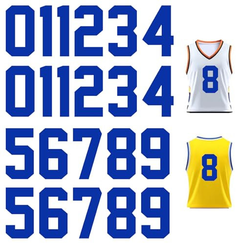 Guokuai 22 Pieces Heat Transfer Numbers 0 to 9 Jersey Numbers Soft Iron on Numbers for Team Uniform Sports T Shirt Football Basketball Baseball (Blue-22Pcs, 8 Inch)