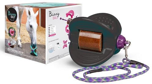 Bizzy Ball Pferd Spielzeug Schwarz | Bizzy Leckhalter Reduzieren Langeweile bei Pferden | Innovatives Design | Ätherisches Pfefferminzöl enthalten | 847g