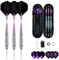 sanfeng Pro Dartpfeile mit Metallspitze 24 Gramm Etui, 3 Stück Steeldarts Regenbogen Brass Barrel mit Lila Aluminum Schafts 9 Flights,50 Anti-Lose Gummiringe 12 Spring Rings 1 Dart Tool Sharpener