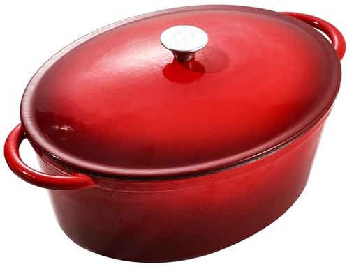 Vivicreate 9.6 QT enamel cast iron dutch oven, red gradient color,cast iron pot (9.6 QT)