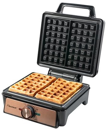 Bestron Gaufrier pour gaufres belges, Gaufrier de Bruxelles pour deux gaufres épaisses, avec revêtement antiadhésif & poignée Cool Touch, Copper Collection, Couleur: Cuivre