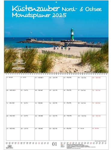 Küstenzauber Nord- und Ostsee Planer DIN A2 Kalender für 2025 Ürlaub Meer - Set: 1x Kalender 1x Weihnachtsanhänger 1x Grußanhänger (gesamt 3 Teile)