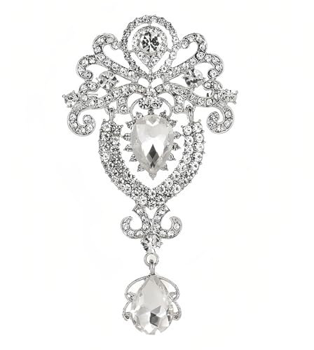 Rumyve Crown Diamond Brooch, Vintage Pattern Silver Collar Pin, Trendy Pin for Wedding Party Women