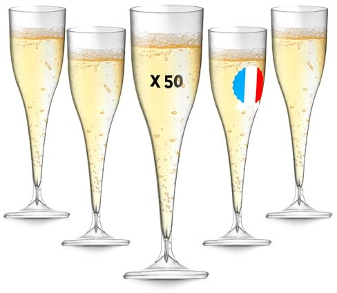 Table'Colors Pack de 50 Flûtes Champagne Luxe Lavable, Réutilisable, Fabriquée en France - Idéal pour Événements - Design Moderne (50, 12 cl)