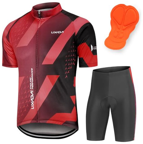 Lixada Kurzarm Radtrikot Rennrad Trikot Herren Herren Atmungsaktives Sommer Kurzarm Bike Shirt und Radhose gepolsterte Shorts, MTB Fahrrad Anzug für Radsport Outdoor Sport