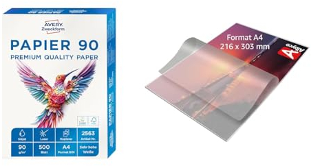 AVERY Zweckform 2563 Drucker-/Kopierpapier & Albyco - Laminierfolien A4 Qualität 160 Mikron (2x80 Mikron) - 100 Stück - Folien A4 Glänzend, Laminiertaschen - Laminierfolie - Transparent