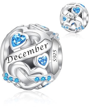 Alstiva Dezember Geburtsstein Charm 925 Sterling Silber 5A Zirkonia Charm Anhänger für Armband Bead Pendant für Europäische Armbänder Halsketten Schmuck Geschenk für Damen Frauen